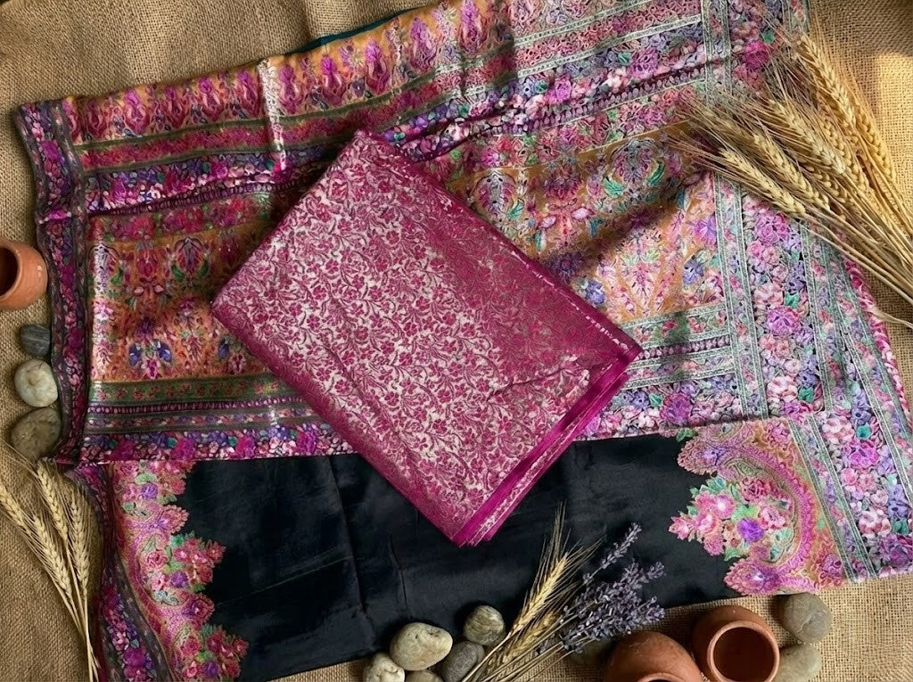 Black Kanni Silk Pashmina Saree