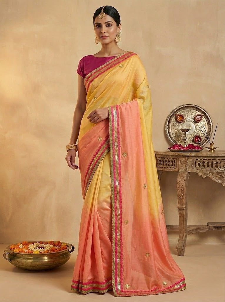 Sunrise Ombre Tussar Silk Saree