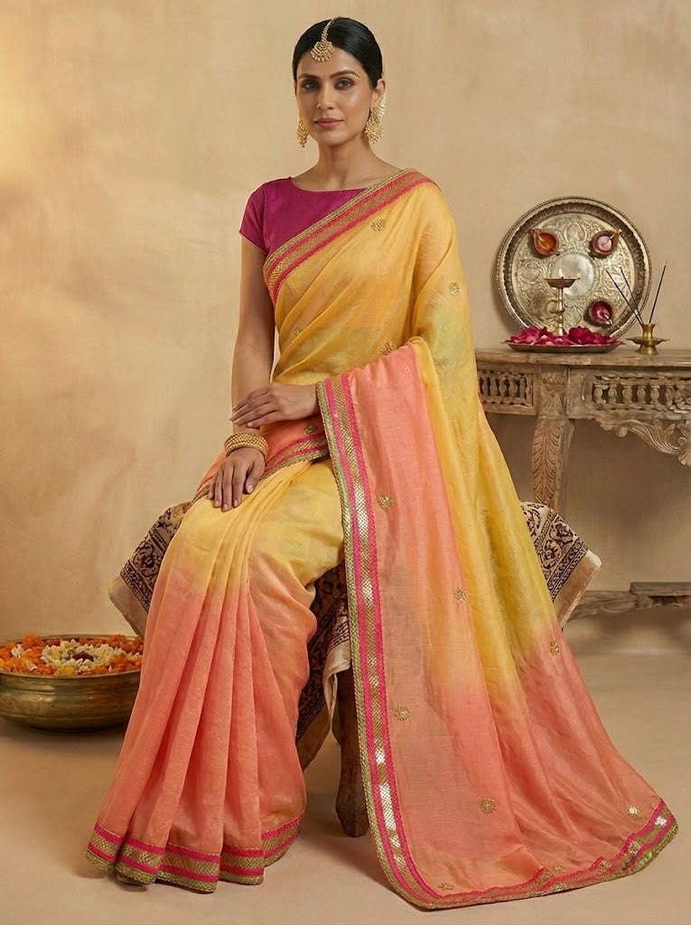 Sunrise Ombre Tussar Silk Saree