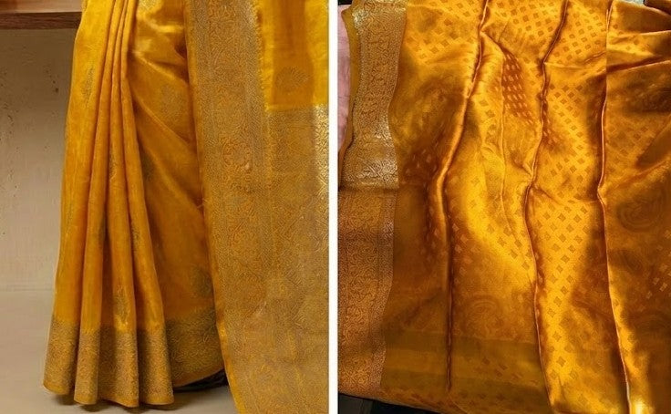 Yellow Mashru Silk Saree