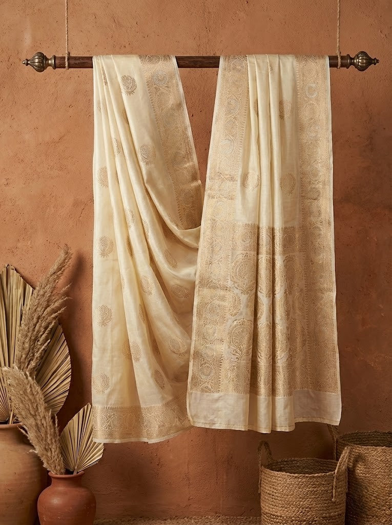 Ivory Tussar Silk Saree