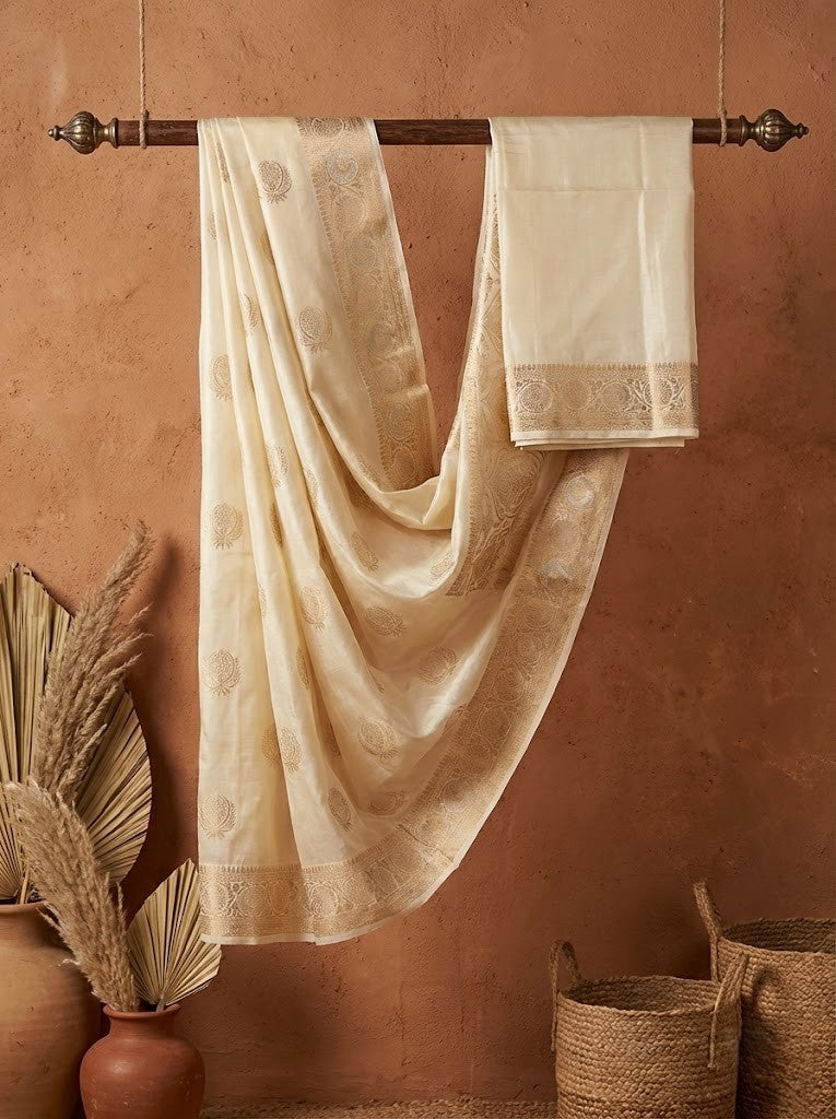 Ivory Tussar Silk Saree