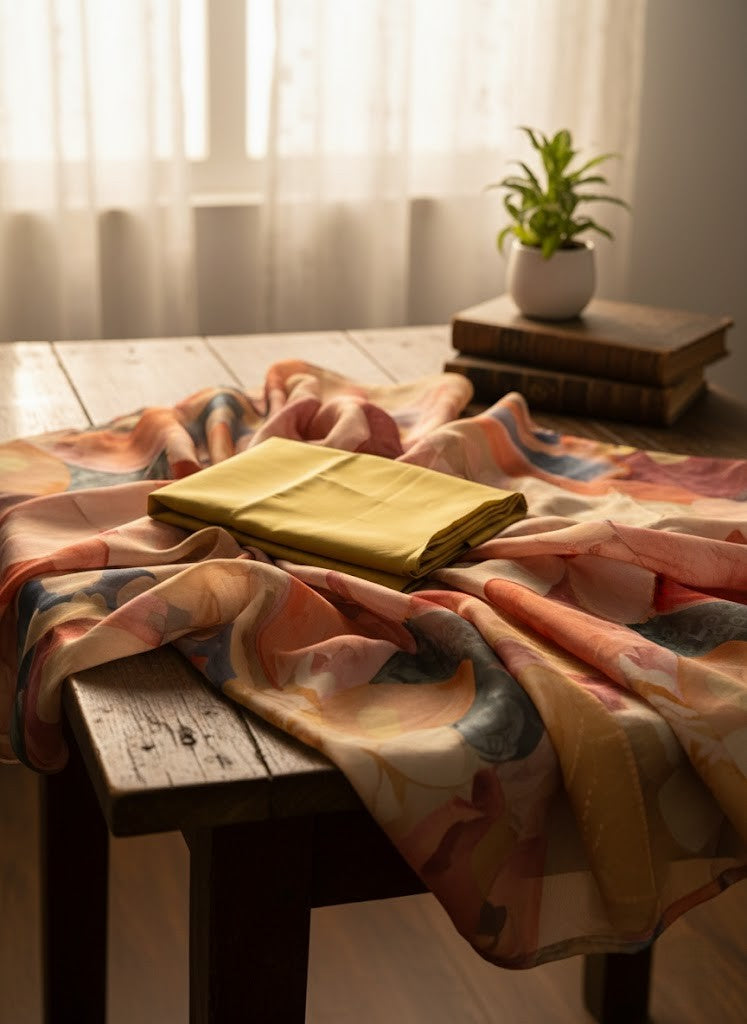 Gardenia Muslin printed saree