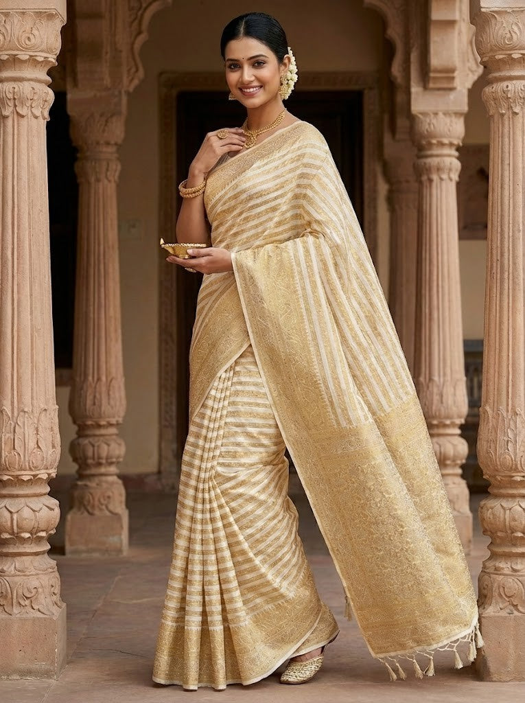 White Semi Silk Benaresi Saree